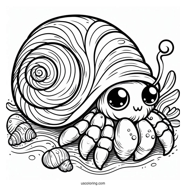 Cartoon Hermit Crab Coloring Page With Spiral Shell