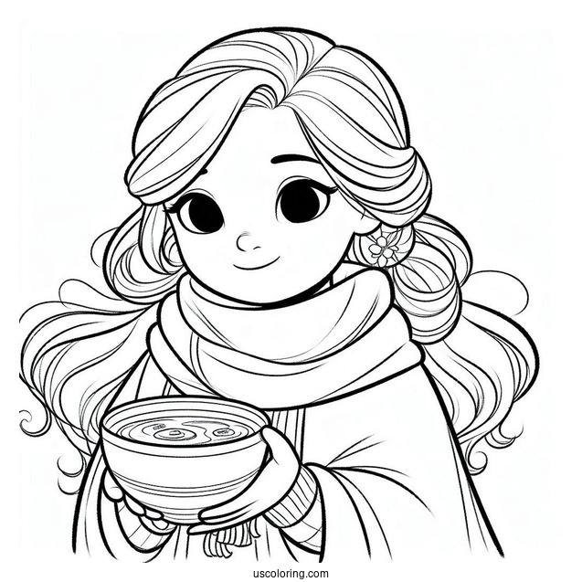 Polar Express Coloring Page Of Pretty Hero Girl Holding A Bowl Of Soup For Kids