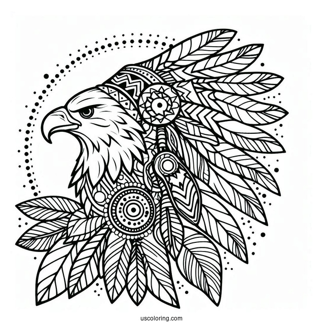 Native American Coloring Page of Eagle Spirit Animal For Kids