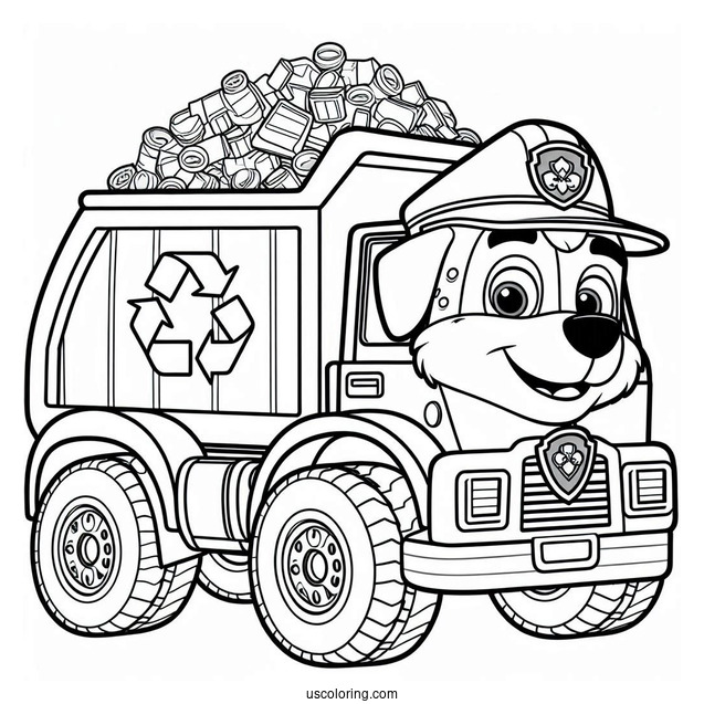 Rocky With Recycling Truck Coloring Page