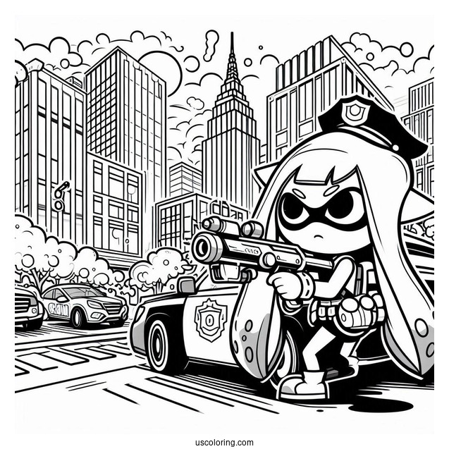Agent 3 Using Hero Shot Splatoon Coloring Page