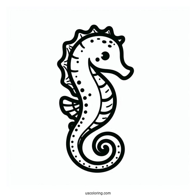 Simple Outline Of a Seahorse For Preschoolers