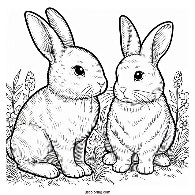 Two Rabbits Standing In Grass