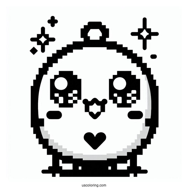 Pixelized Tamagotchi Coloring Page Featuring Tomomi For Kids