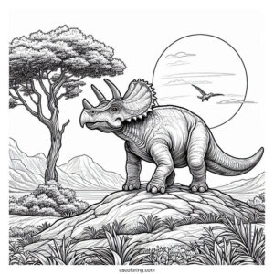 Realistic Protoceratops Climbing A Hill