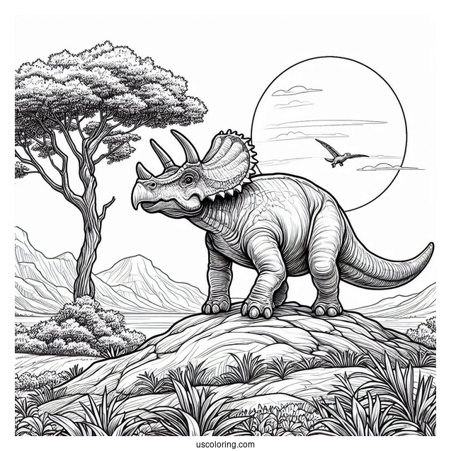 Realistic Protoceratops Climbing A Hill