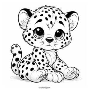Cute Realistic Baby Cheetah Coloring Page For Preschoolers