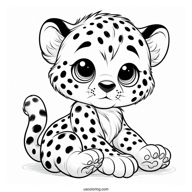 Cute Realistic Baby Cheetah Coloring Page For Preschoolers
