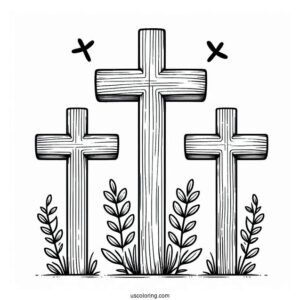 Three Wooden Crosses Coloring In