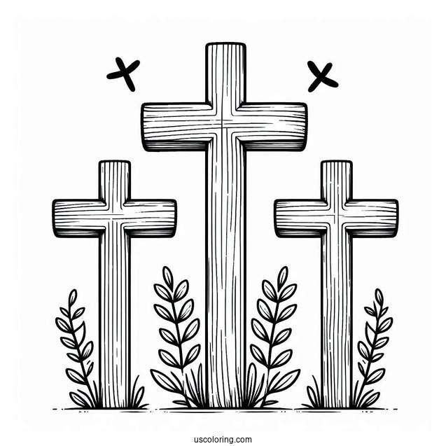 Three Wooden Crosses Coloring In
