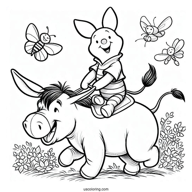 Piglet Coloring Page And Winnie The Pooh Riding On Eeyore