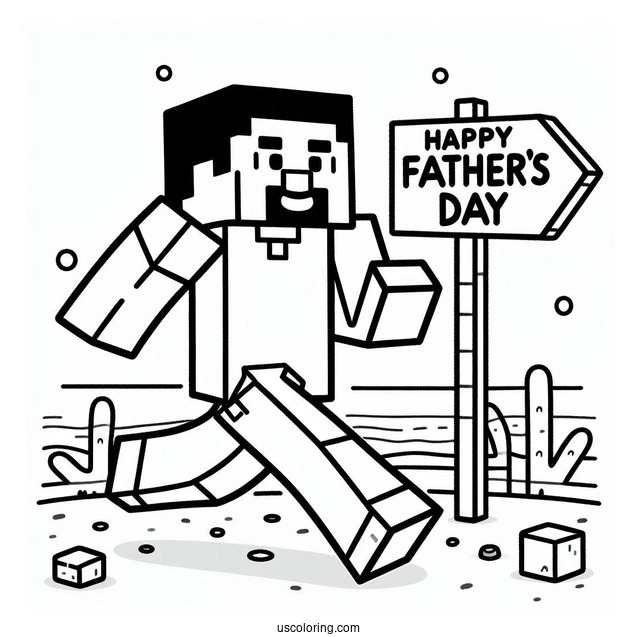 Minecraft Steve Running With Happy Father's Day Coloring Page Of Sign