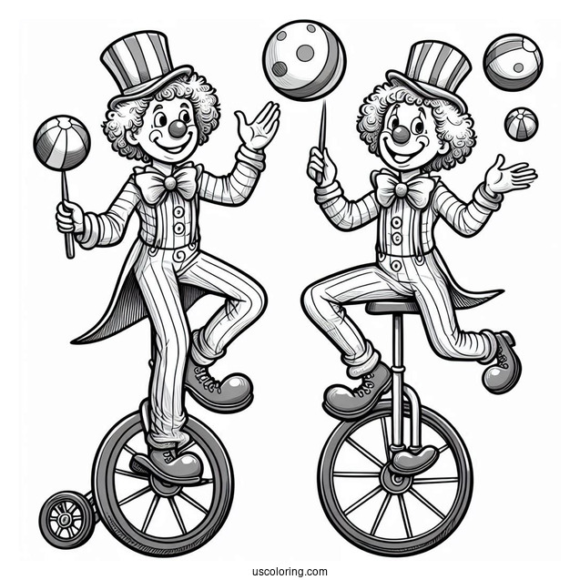 Clown Juggling While On Unicycle