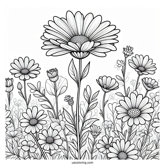 Flower Coloring Pages Of Field Of Daisies For Preschoolers