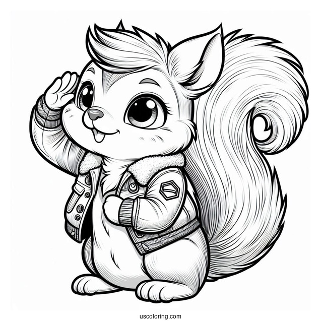 Squirrel Coloring Page In Jacket Winking And Saluting