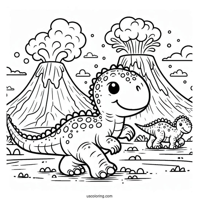 Cute Saltasaurus Dinosaur Coloring Page Of With Volcano In The Background