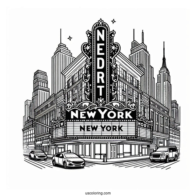 New York Coloring Page Of Broadway Marquee Sign