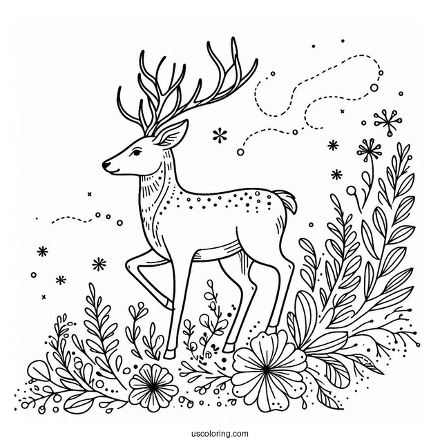 Aesthetic Reindeer Coloring Page For Adults