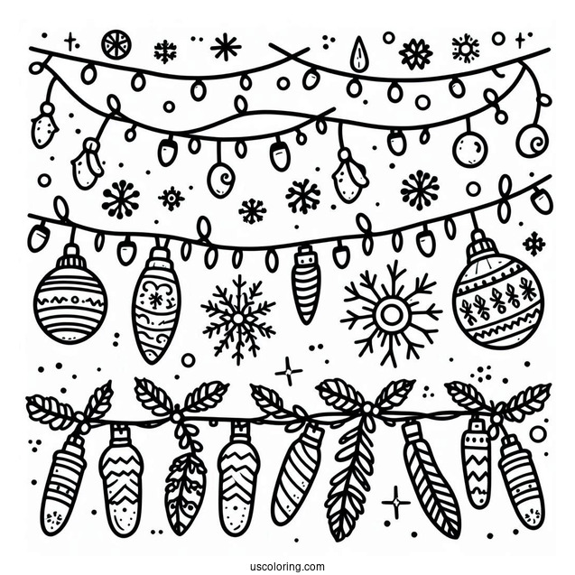 Full Page Of Festive Christmas Lights To Color