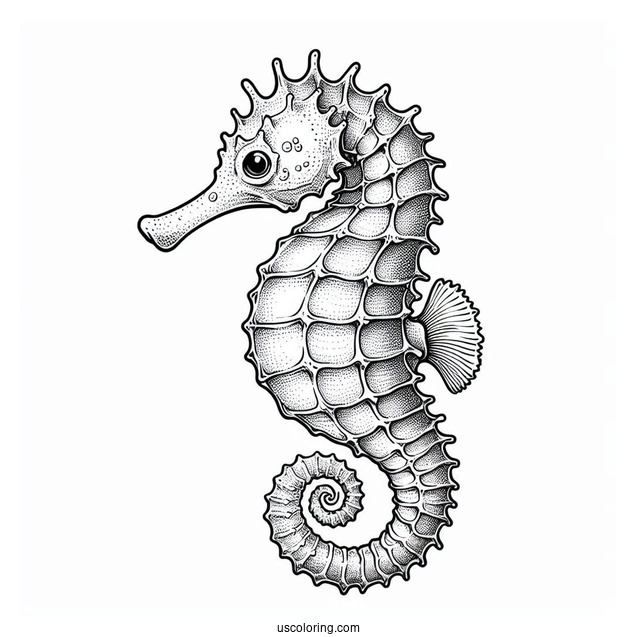 Coloring Page Of a Realistic Looking Seahorse
