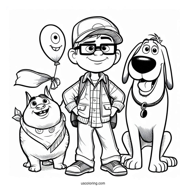 Pixar Coloring Page of Carl, Russel, And Dug In Up