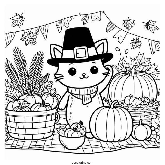 Thanksgiving Themed Pete The Cat Coloring Page
