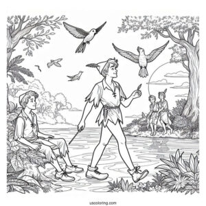 Coloring Page Of Peter Pan And The Lost Boys