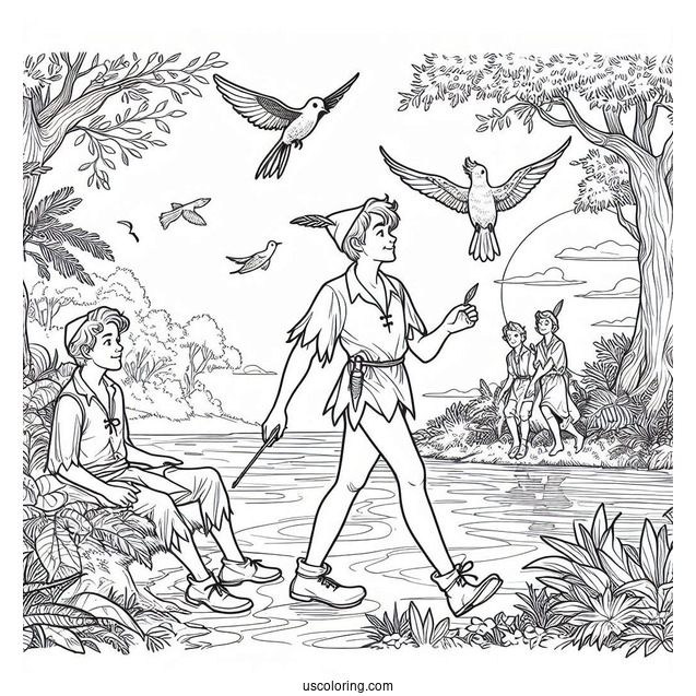 Coloring Page Of Peter Pan And The Lost Boys