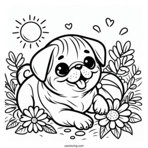 Happy Pug Resting In The Sun To Color