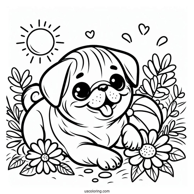 Happy Pug Resting In The Sun To Color