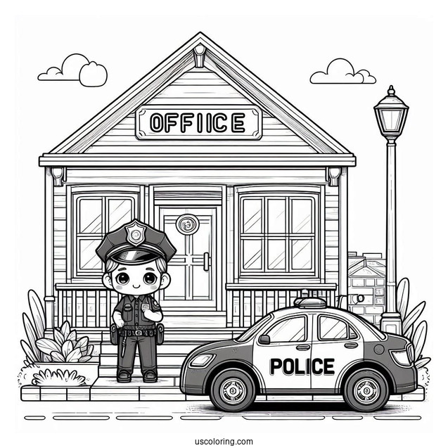 Office Standing Outside Police Car Coloring Page Speaking To Children