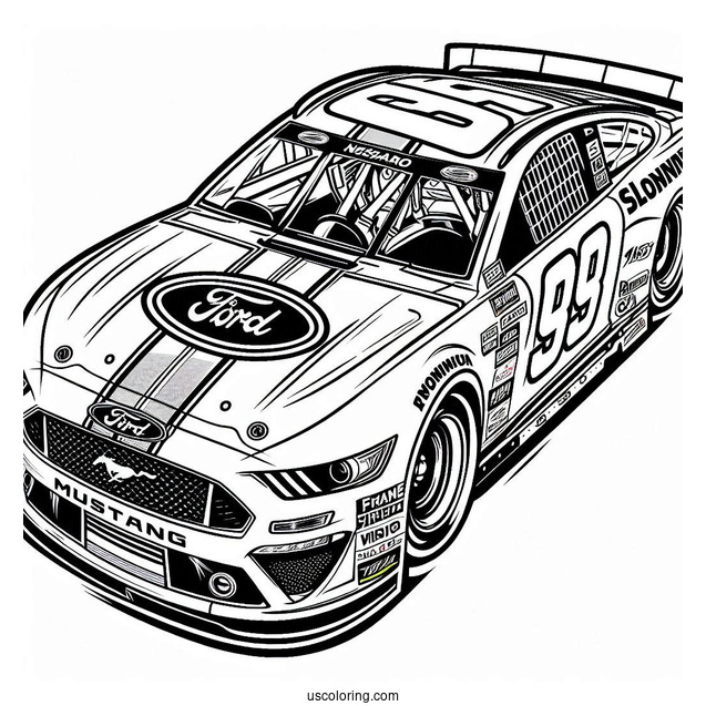 NASCAR Coloring Page Ford Mustang Racing For Kids