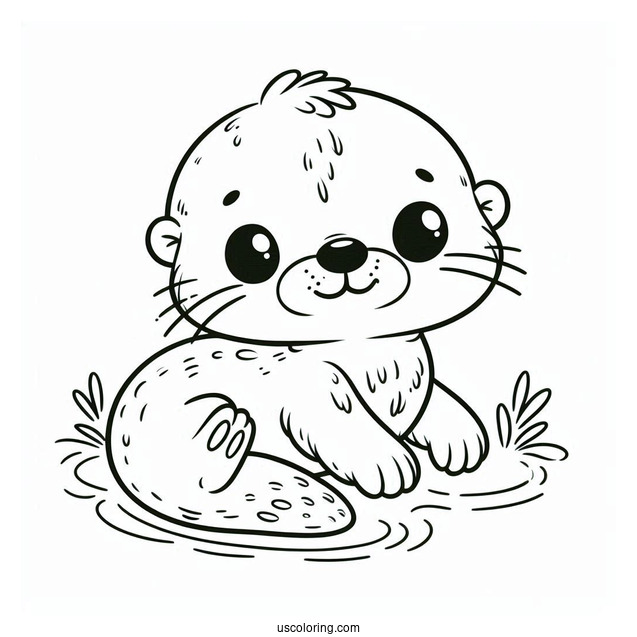 Simple Baby Otter Coloring Page For Preschoolers