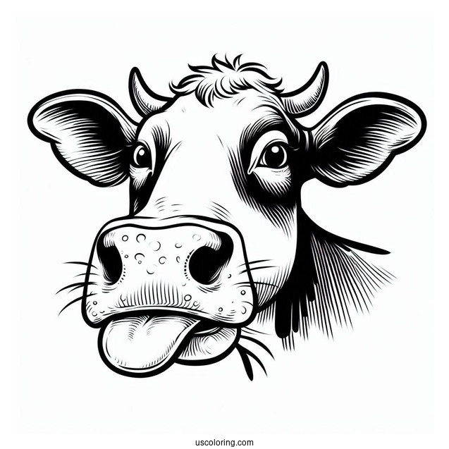 Big Cow Nose With Tongue Out Coloring Page