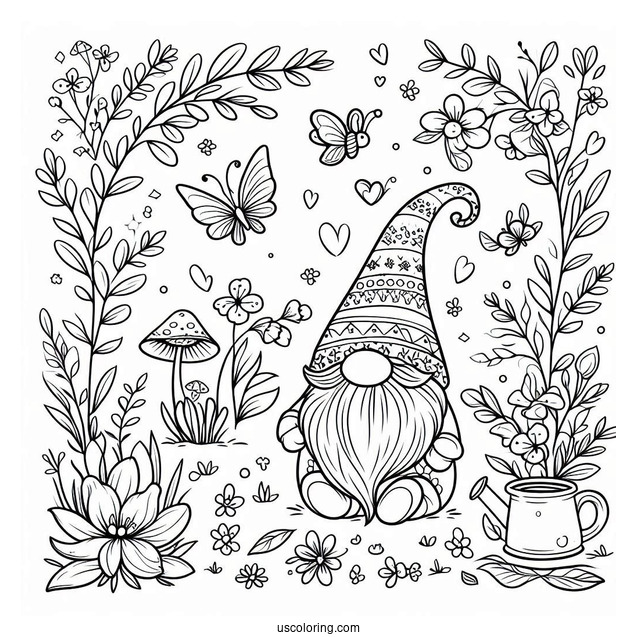 Spring Coloring Page Gnome Outline