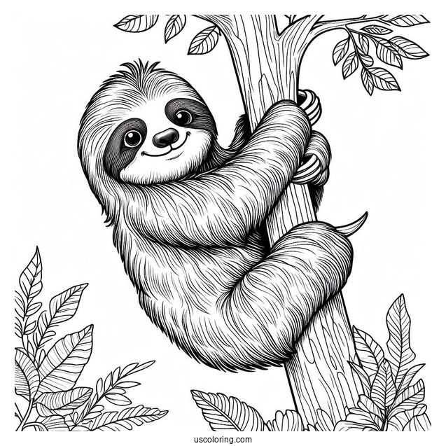 Sloth Climbing Up Tree To Color