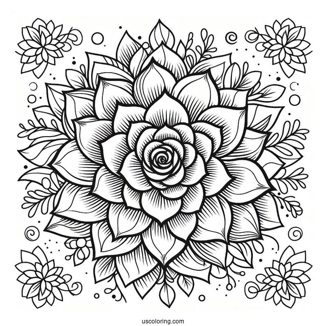 Succulent Coloring Page Flower Mandala