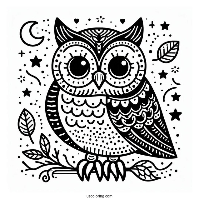 Easy Owl To Color For Preschoolers