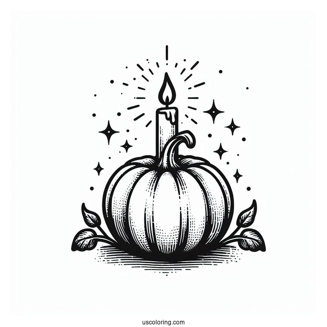 Pumpkin Coloring Page Of Lit Candle Above A Jack O Lantern