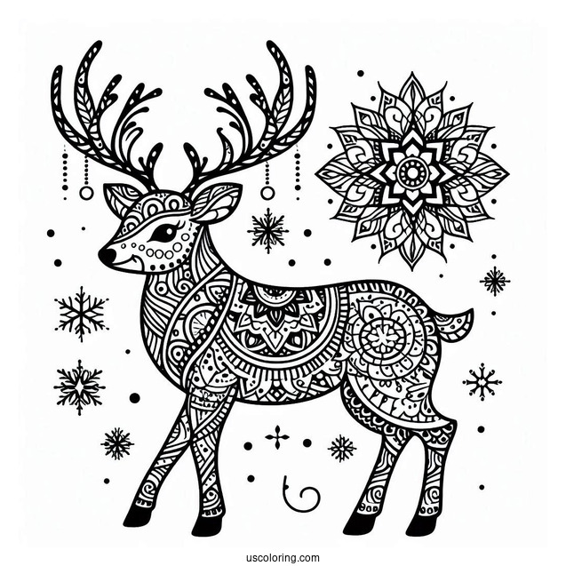 Detailed Reindeer Manadala Coloring Sheet