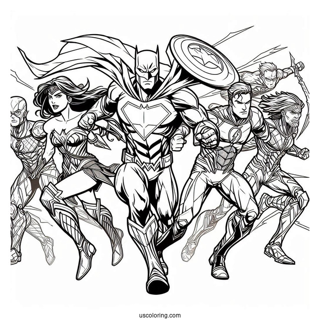 Justice League Coloring Page In Fighting Mode