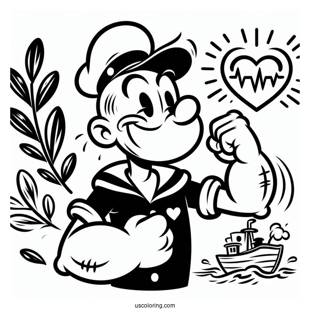Popeye Coloring Page Of Olive Oyl With Heart Beating