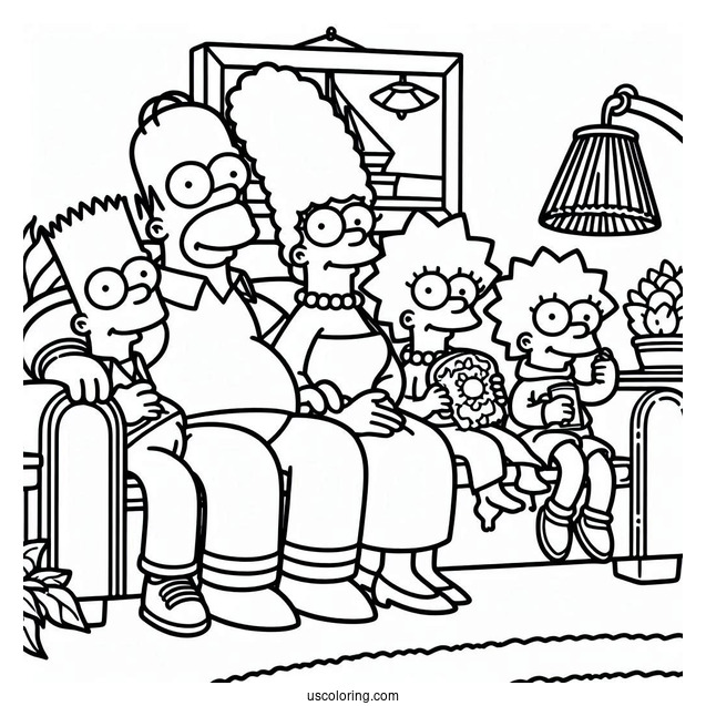 Simpsons Family Sitting On Couch To Color