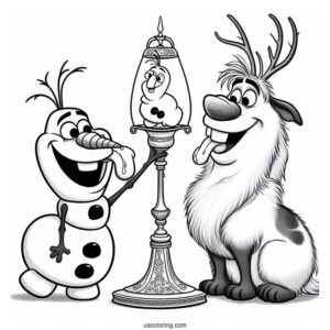 Olaf And Sven With Stuck Tongues On Lamp