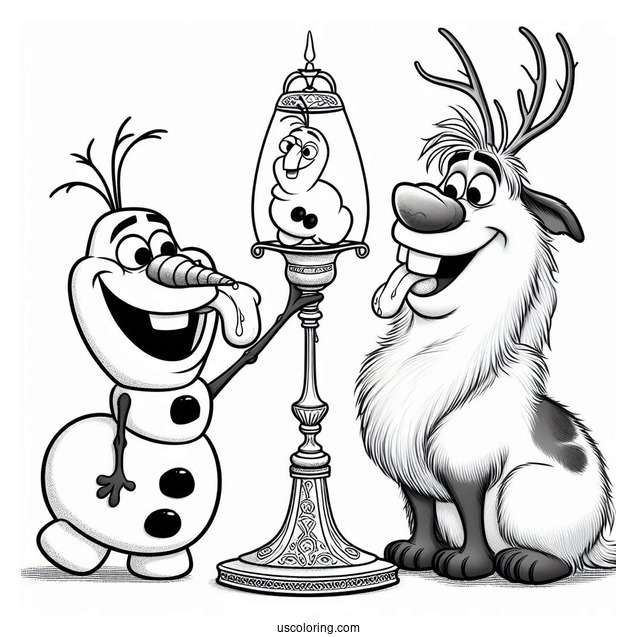 Olaf And Sven With Stuck Tongues On Lamp