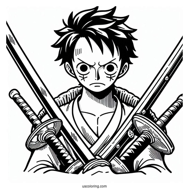 One Piece Coloring Page Of Roronoa Zoro With Three Swords