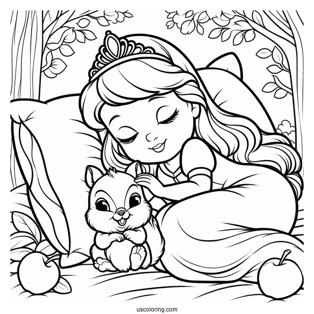 Sleeping Beauty Coloring Page Of Baby Princess Aurora Playing With A Squirrel For Kids