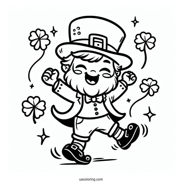 St. Patrick's Day Coloring Page Cheerful Leprechaun Dancing