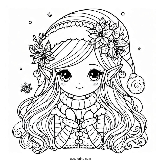 Girl Christmas Elf Coloring Page For Kids