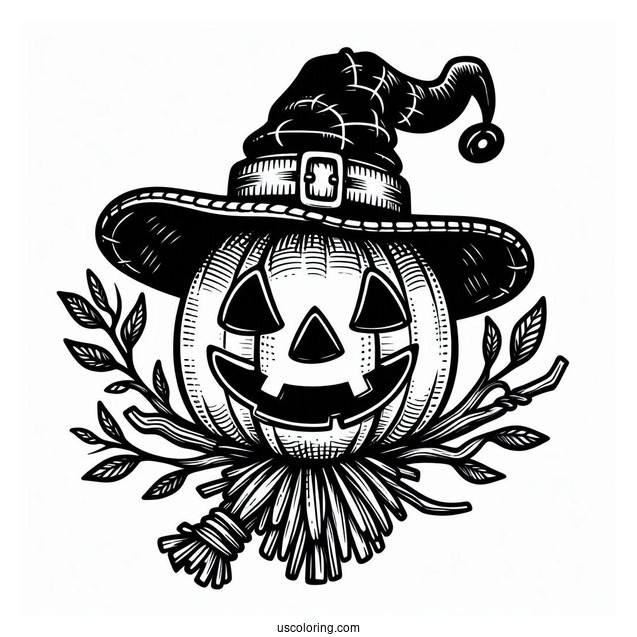 Jack O Lantern Scarecrow Coloring Page With A Top Hat On Halloween